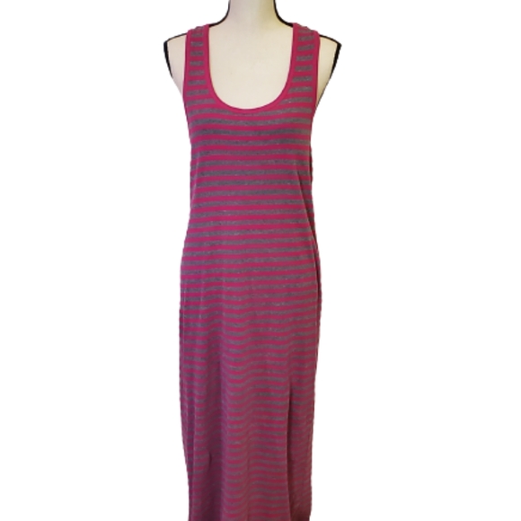 West Loop Brand Racerback T-Shirt Maxi Dress, Size Large, Burgundy/Grey Striped. - Picture 3 of 9